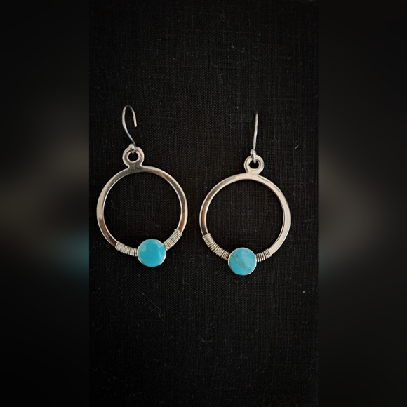 Mexican Sterling Silver and Natural Turquoise Earrings - Picture 2 of 4